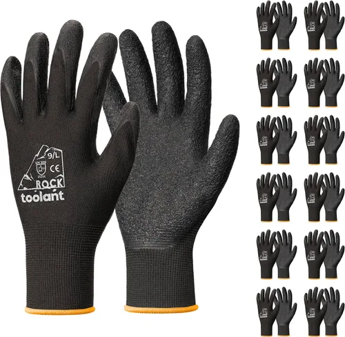 toolant Guantes de trabajo de látex arrugado a granel, guantes de trabajo de seguridad con revestimiento de goma para hombres y mujeres, 12 pares