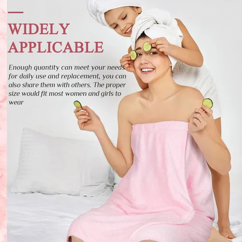 Miniatura 51 de 4 toallas envolventes para mujer, bata de spa con cierre ajustable, parte superior elástica, envoltura ligera para baño y ducha