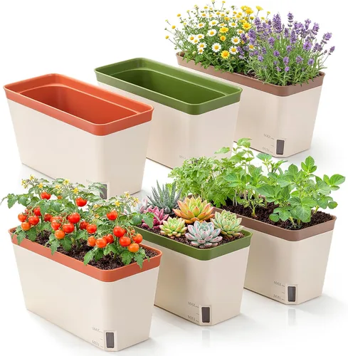 Miniatura 8 de OurWarm Juego de 3 macetas de hierbas de riego automático para alféizar de ventana, macetas de jardín de hierbas de interior de 10.5 pulgadas