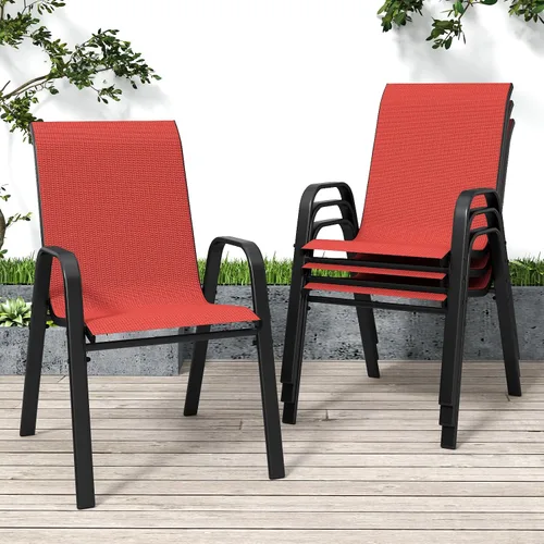 Miniatura 10 de Sillas de patio, sillas de comedor apilables para todo tipo de clima, tela de textileno y marco de metal, juego de sillas para exteriores para patio