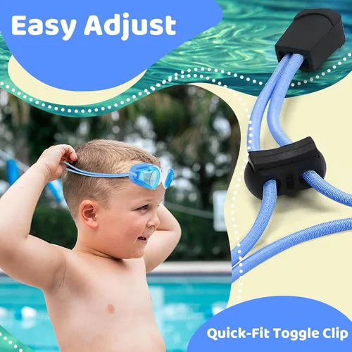 Miniatura 3 de Vvinca Gafas de natación para niños con correa elástica, sin fugas, antivaho, gafas para niños pequeños con ajuste rápido, edades 3-14 03-azul