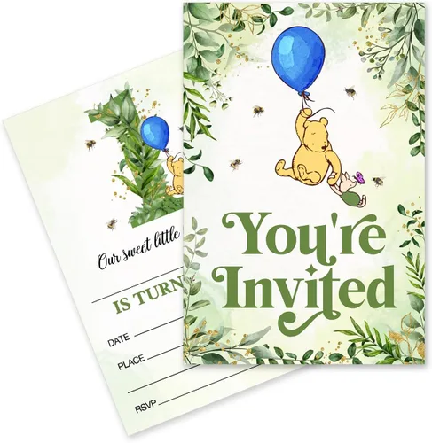 Miniatura 8 de Invitaciones de baby shower de Winnie Pooh pertnate, invitaciones de baby shower de Winnie Pooh para niño, 20 invitaciones con sobres