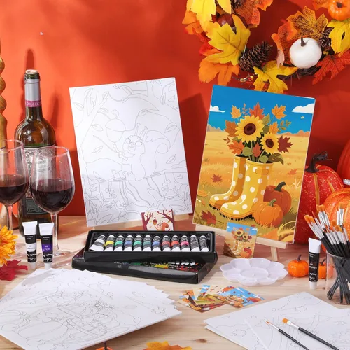 Miniatura 4 de Sherr 12 lienzos predibujados preimpresos para adultos, para sorber y pintar, lienzos de fiesta, kit de pintura para verano, Pascua, Día de la Madre