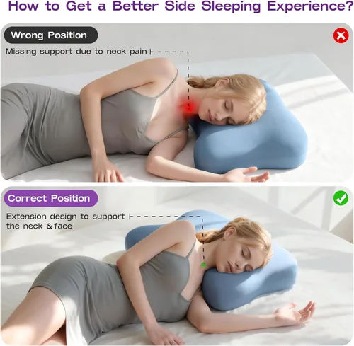 Miniatura 6 de ZZ-WELL Almohada refrescante para dormir de lado, almohada cervical patentada para dormir, almohada ergonómica curvada de espuma viscoelástica
