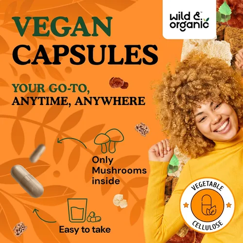 Miniatura 4 de Wild & Organic Cápsulas de complejo de hongos inmunes – 8 suplementos de mezcla de hongos para apoyo inmunológico con cola de pavo, polvo de chaga