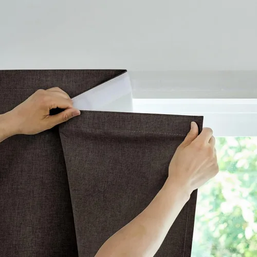 Miniatura 15 de Jilron Cortina de puerta francesa 100% opaca, adhesiva, no requiere taladrar, cortinas pequeñas diseñadas para su instalación en puertas