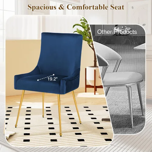 Miniatura 5 de adochr Juego de 2 sillas de comedor de terciopelo, modernas sillas de cocina tapizadas con asa y respaldo plisado, silla decorativa de mediados
