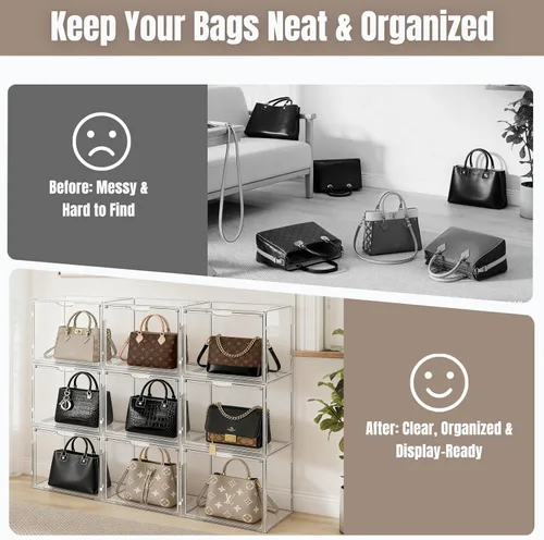 Miniatura 3 de Paquete de 3 organizadores de bolsos para armario, vitrina de acrílico transparente, caja organizadora de almacenamiento con puerta magnética