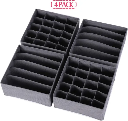 Miniatura 7 de DIOMMELL Paquete de 4 cajas de almacenamiento de tela plegables para armario, aparador, cajón, cestas de tela, contenedores divisores para ropa