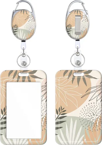 Miniatura 30 de Portainsignia Retráctil, Carrete de Insignia con Clip para Cinturón de Patrón Estampado Lindo con Llavero, Protector de Tarjeta de Identificación