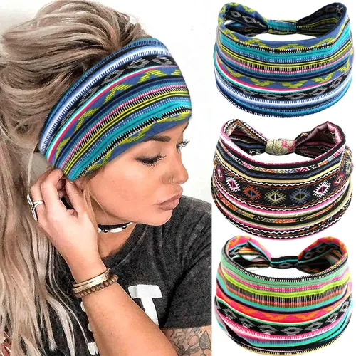 Miniatura 10 de Diademas bohemias para mujer, bandas suaves para el cabello, anudadas, elásticas, antideslizantes, bandeau, bandeau, yoga, correr, entrenamiento