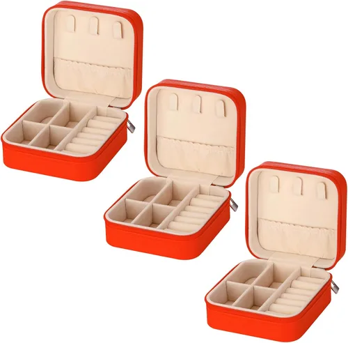 LETURE Joyero pequeño organizador de 3 piezas para viajes, mini organizador portátil de joyería de viaje, caja de almacenamiento para anillos,