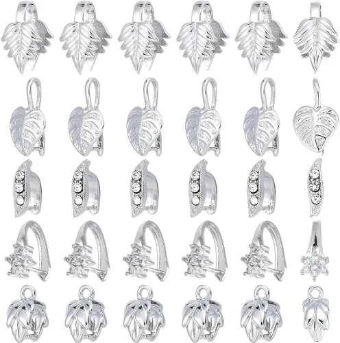 SUPERFINDINGS 30 piezas de latón colgante de pellizco 5 estilos de diamantes de imitación Ice Pick Pellizca Pellizco de Platino Broche de Joyería