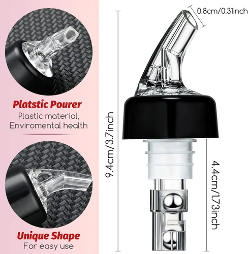 Miniatura 2 de BBTO Vertedor automático de botellas con boquilla de licor, Jigger de botella de medición rápida, 1 onza/1.0 fl oz (transparente, negro, 12 piezas)