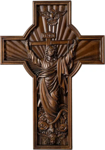 Miniatura 14 de BGCOPPER Cruz de pared de Jesús, crucifijo de madera hecha a mano para decoración de pared para el hogar, habitación navideña, regalo de Navidad