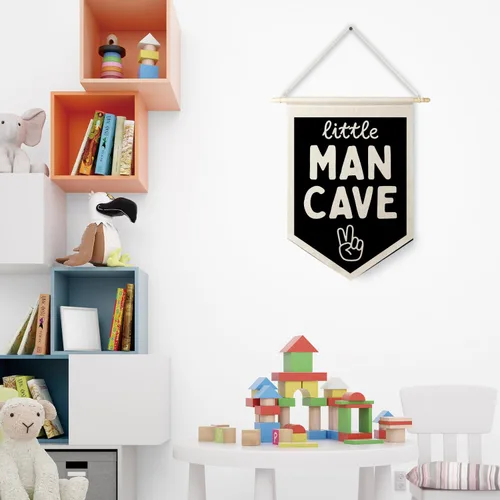 Miniatura 2 de Qpenm Cueva del Hombre Pequeño Bandera Colgante de Pared en Lienzo, Decoración para Habitación de Niños, Banderines Modernos en Blanco y Negro