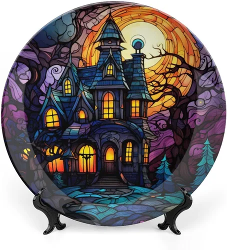 Miniatura 11 de Platos decorativos para decoración del hogar, notas musicales, bandeja decorativa con diseño de vitrales para mesa, plato de cena de cerámica
