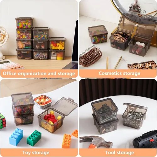 Miniatura 5 de Paquete de 10 recipientes pequeños de plástico con tapas, cajas de almacenamiento apilables transparentes y organizadores para organizador