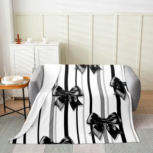 Miniatura 20 de Erosebridal Black Ribbon Bow Fleece Throw Blanket 40"x50" - Ultra-Soft for Couch Sofa Bed,Geometric Stripes Flannel Blanket,Princess Style Bowknot