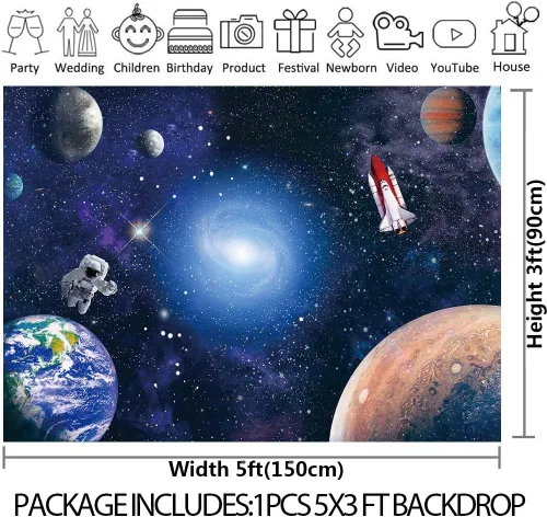 Miniatura 3 de CGXINS Fondo de fotografía del espacio exterior para bebés y niños, decoración de fiesta de cumpleaños temática de astronauta, universo, galaxia