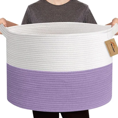Miniatura 21 de MEGASKET Cesta grande de juguetes para niños, cesta tejida suave de cuerda de algodón de 22" x 14", cesta de almacenamiento para juguetes para Azul