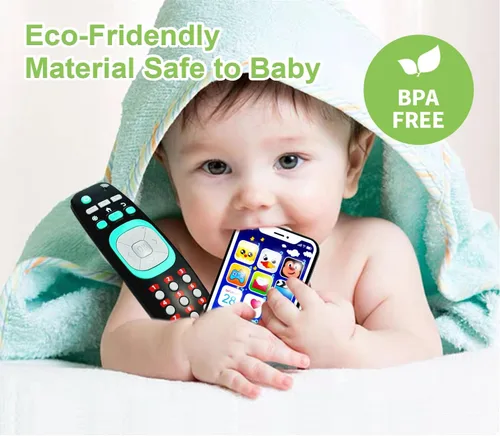 Miniatura 6 de Paquete de juguetes de control remoto para bebés y teléfonos inteligentes, juego de simulación para bebés pequeños, juguetes musicales con luz
