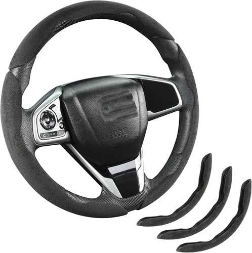 Miniatura 12 de Funda de gamuza para volante de automóvil, antideslizante, segmentada, adecuada para automóvil, SUV, camión, forma O/D, protector de volante