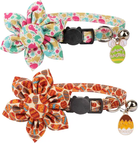 Miniatura 9 de ADOGGYGO Collares de gato con bandera americana con campana de flor removible, ajustables, patrón de bandera del 4 de julio en rojo y azul, collares