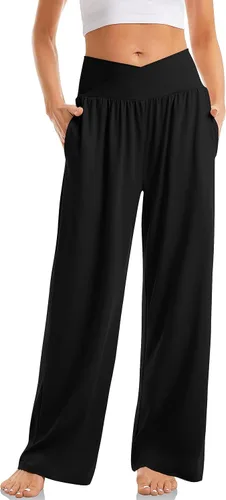 TARSE - Pantalones de pierna ancha para mujer, pantalones deportivos casuales y holgados para yoga, pantalones sueltos, cómodos, para descansar, con