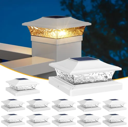 Miniatura 17 de APONUO - Luces solares para punta de poste con 8 colores RGB sólidos y flujo multicolor - Paquete de 4 luces solares para postes de 6x6, IP65