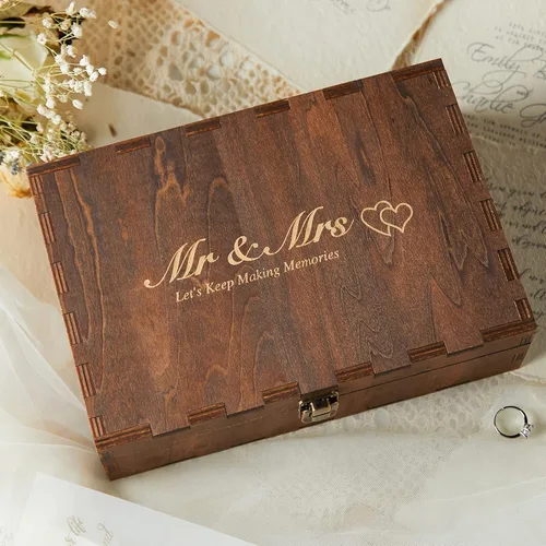 Miniatura 10 de AW BRIDAL Caja de Recuerdos de Boda para Señor y Señora para Parejas, Cajas de Madera con Tapa, Regalos de Despedida de Soltera para Novia, Fiesta