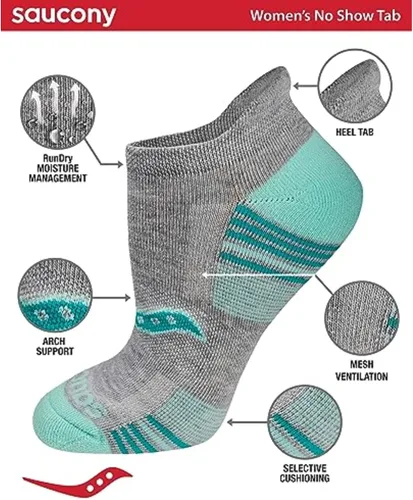 Miniatura 2 de Saucony Calcetines deportivos de rendimiento para mujer RunDry con tabique en el talón, disponibles en tallas S-L (8, 16, 24 pares)