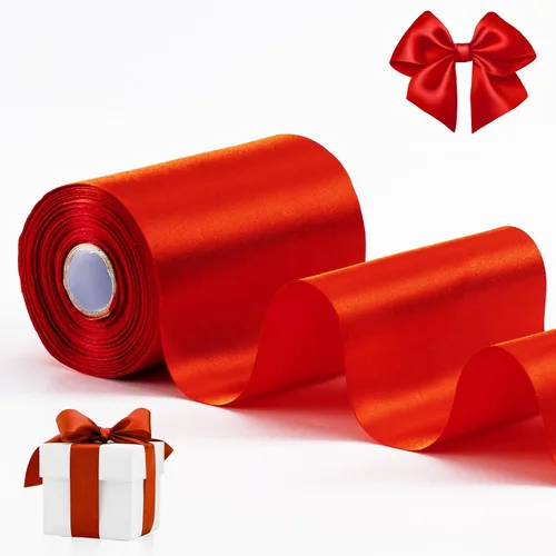 Miniatura 15 de FAKILO Cinta de satén roja de 4 pulgadas x 22 yardas de ancho para gran ceremonia de apertura, negocio, corte, lazos, Navidad, festival, decoración