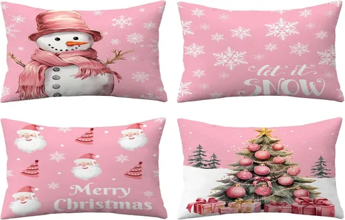 Miniatura 21 de Juego de 4 fundas de almohada de Navidad de 12 x 12 pulgadas, fundas de almohada de terciopelo de Navidad, fundas de almohada doradas y rojas
