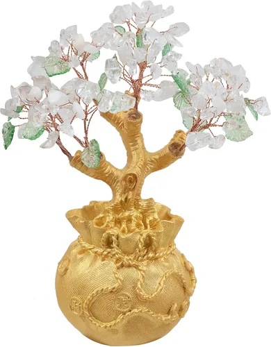 Miniatura 7 de mookaitedecor Árbol de dinero de cristal de 7 chakras con base de bolsa de dinero dorada, adorno de bonsái de árbol de Feng Shui para decoración
