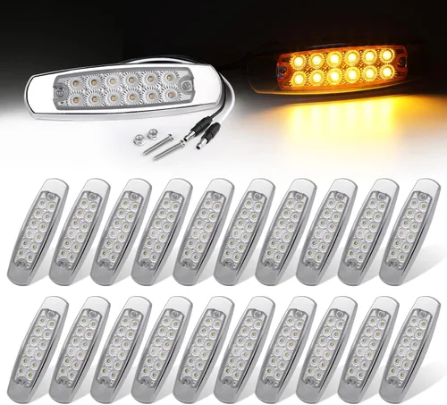Miniatura 21 de Paquete de 20 (10 ámbar + 10 rojo) Luces LED de marcador lateral de 12 V con enchufe de 2 cables (CC), 12 luces LED para guardabarros, montaje