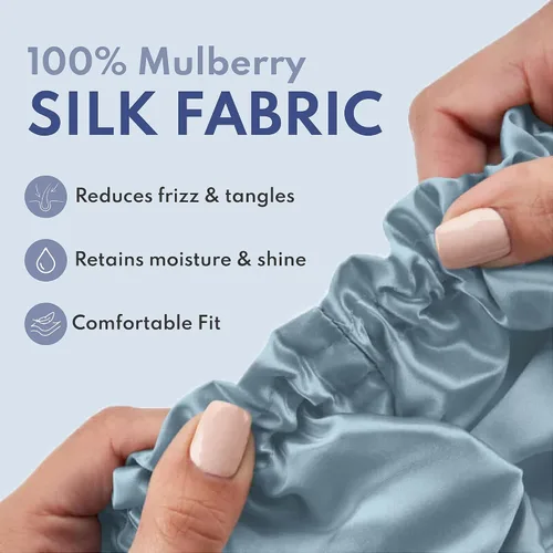 Miniatura 3 de BLISSY Gorro de seda para dormir para cabello largo y rizado, 100% seda de morera pura 22 momme 6a fibras de alta calidad