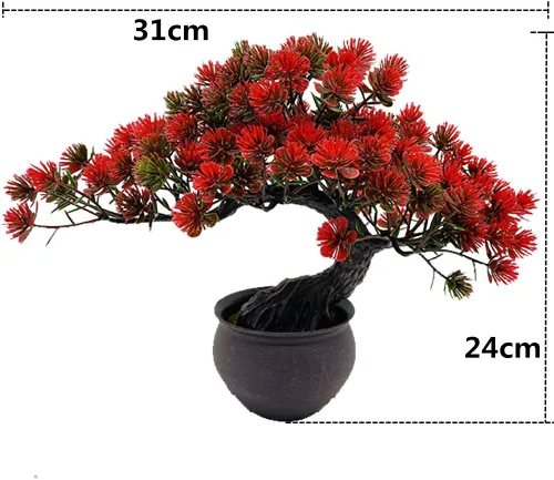 Miniatura 2 de Plantas artificiales bonsái enebro artificial en maceta de pino japonés sintético bonsái simulación de bonsái artificial para el hogar oficina Rojo