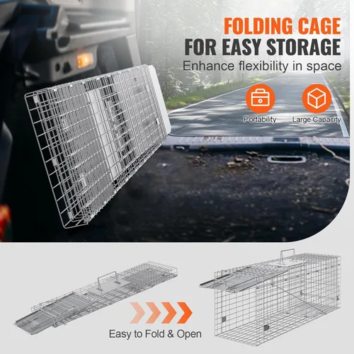 Miniatura 6 de VEVOR Trampa de jaula para animales vivos, 31 x 10 x 12 pulgadas, trampa para gatos humanitarios de hierro galvanizado, trampa plegable