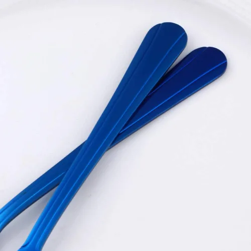Miniatura 6 de MINGYU Juego de 12 cucharas de acero inoxidable, elegantes cucharas de sopa azules, cucharas de mesa de 7 pulgadas, cucharas de titanio