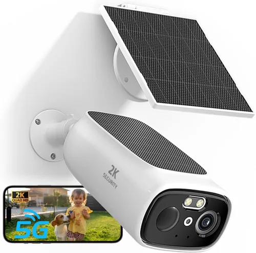 ELECCTV Cámara solar 2K al aire libre inalámbrica, cámaras WiFi 2.4/5 Ghz para seguridad del hogar, vista amplia de 130°, visión nocturna a color,
