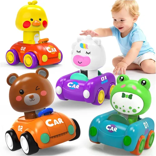 Miniatura 2 de Press and Go - Juguetes de coche para niños pequeños de 1 a 3 años, paquete de 4 autos de empuje para bebés, juego de vehículos de juego para bebés