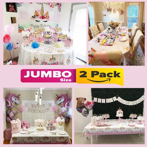 Miniatura 2 de Lifestyle - Paquete de 2 manteles desechables de unicornio extragrandes de 108 x 54 pulgadas para fiesta de cumpleaños, baby shower y decoración