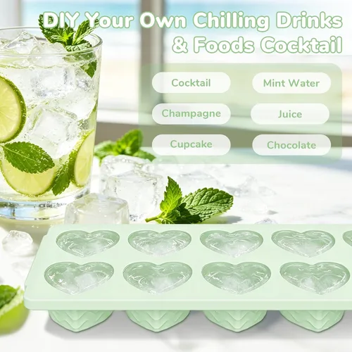 Miniatura 8 de Doasuwish Bandejas de cubitos de hielo para congelador con tapas, 2 cucharadas de 10 cubos cuadrados y bandejas de hielo en forma de corazón, moldes