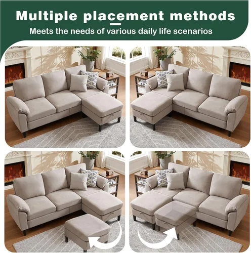 Miniatura 8 de Sofá modular convertible de 80 pulgadas, sofá pequeño en forma de L de 3 asientos con diván de almacenamiento reversible, sofá moderno de tela