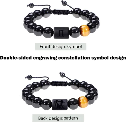 Miniatura 63 de SUMMER LOVE Father's Day Gifts Zodiac Bracelet for Men Women 10mm Natural Black Onyx Stone Star Sign Constellation Beaded Protection Bracelet