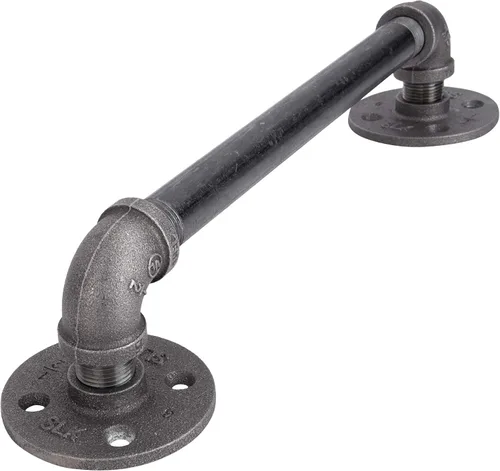 Miniatura 7 de Manija de puerta de granero industrial rústica, 10 pulgadas, accesorios de hierro gris de acero industrial auténtico, bridas y tubos para puertas