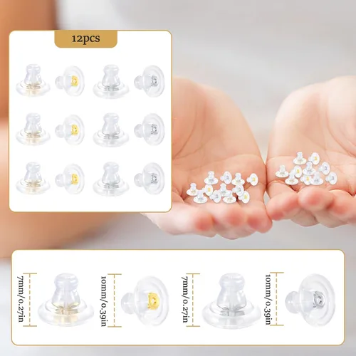 Miniatura 2 de Parte trasera de arete de oro de 18K con silicona para tachuelas/orejas caídas, parte trasera de arete de goma con bloqueo seguro para aretes
