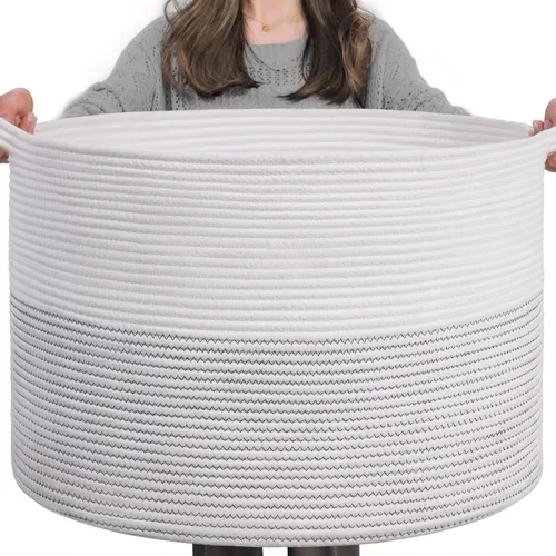 INDRESSME - Canasta de cuerda de algodón XXXL para la ropa sucia del bebé, de 21.7 x 21.7 x 13.8 pulgadas, canasta tejida para mantas, juguetes,