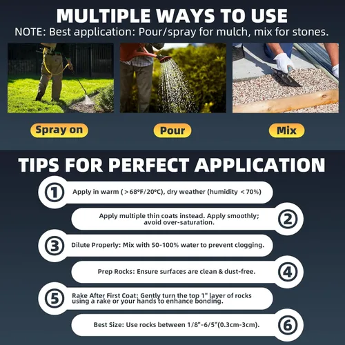 Miniatura 8 de Pegamento para Rocas para Paisajismo - Pegamento para Mantillo de 2 Galones con Grip Max para Fuerte Adhesión de Rocas, Grava y Mantillo, Duradero